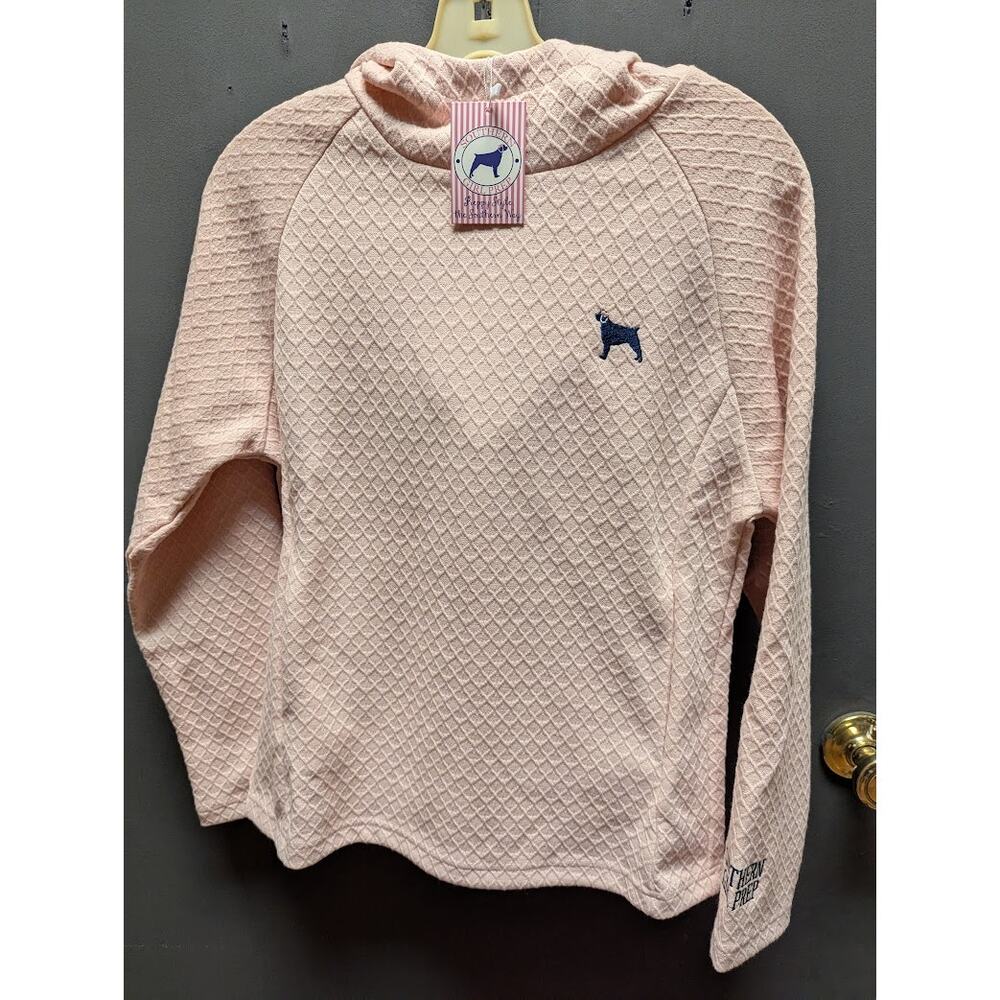 Southern Girl Prep Peachy Hooded Long Sleeve Waffle texture Sweatshirt LARGE